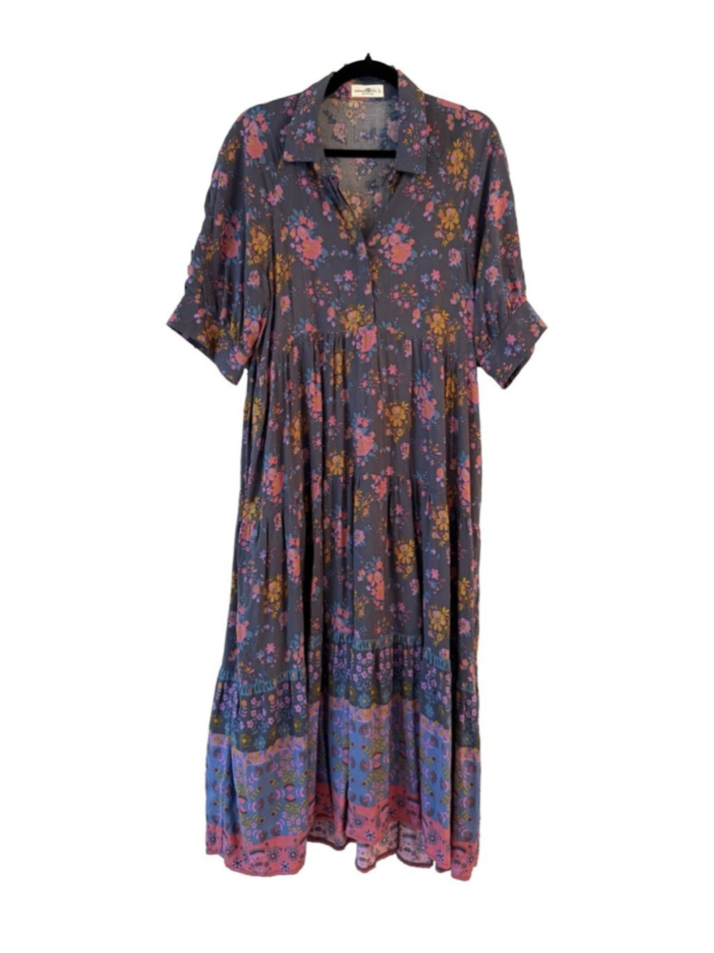 Natural Life Rebecca Floral Boho Midi Dress Sz L Peasant Cottagecore - Picture 2 of 15